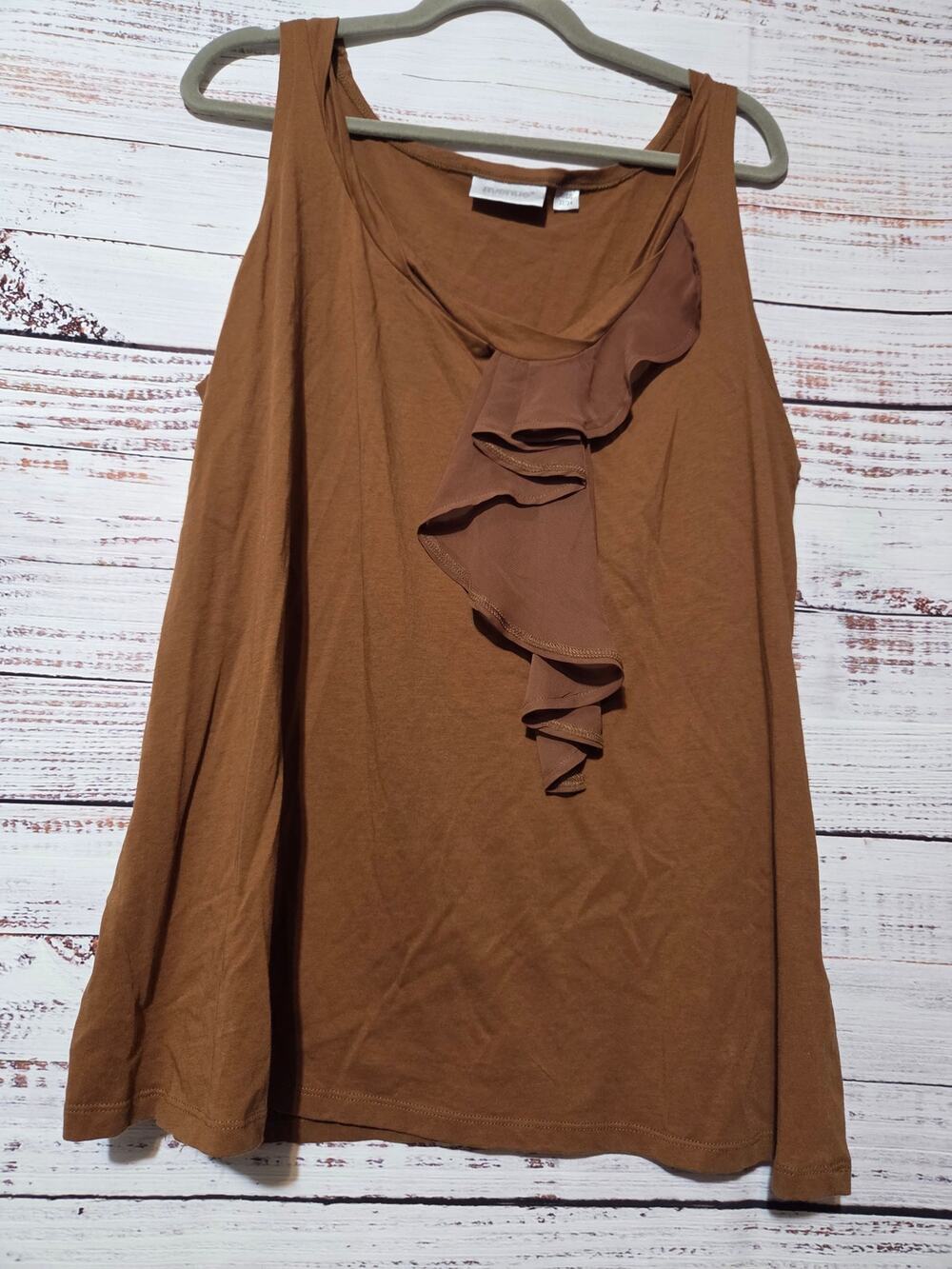 Avenue Shirt Ladies 22 Brown Sleeveless Ruffle 100% Cotton